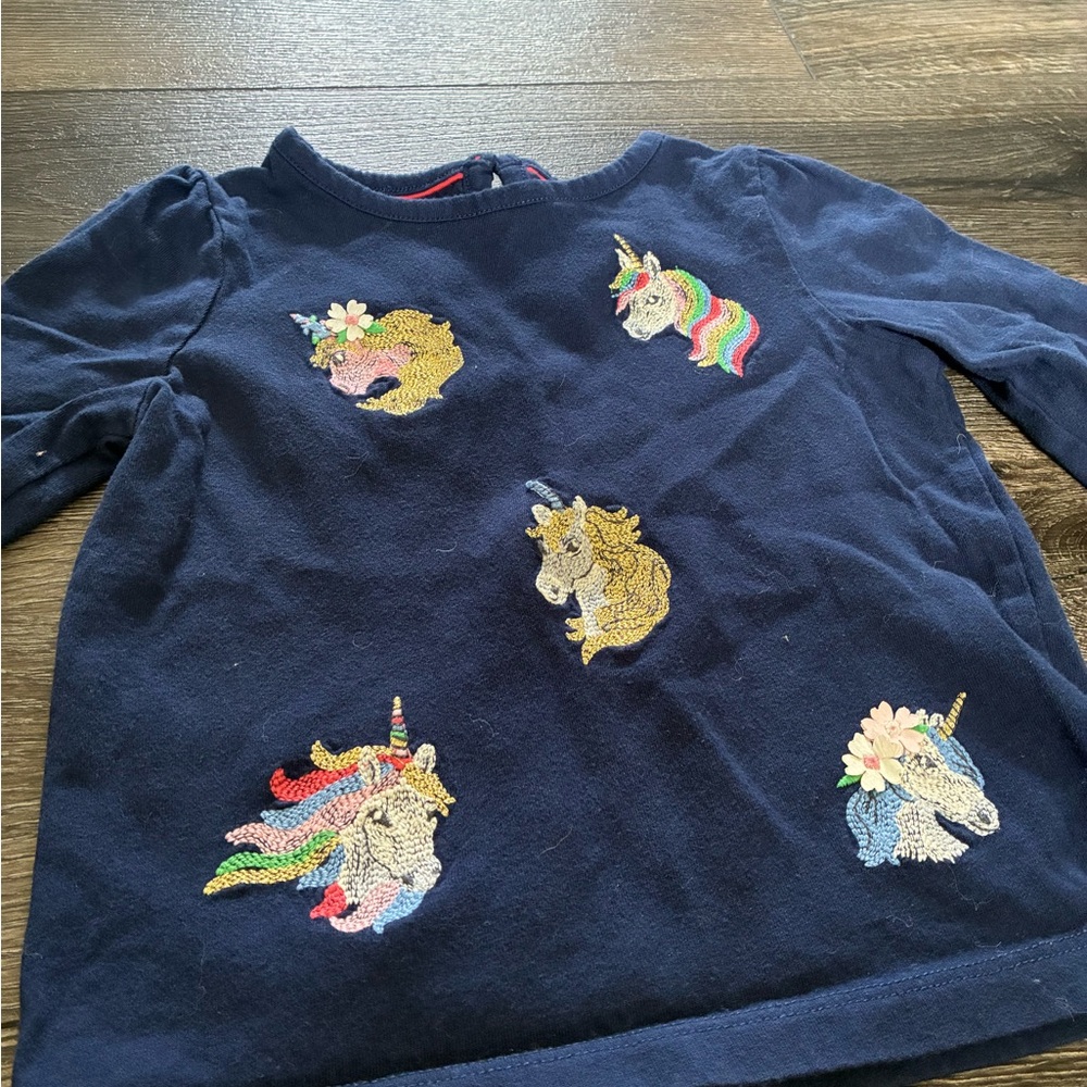Mini Boden Unicorn Appliqué Long Sleeve T-Shirt